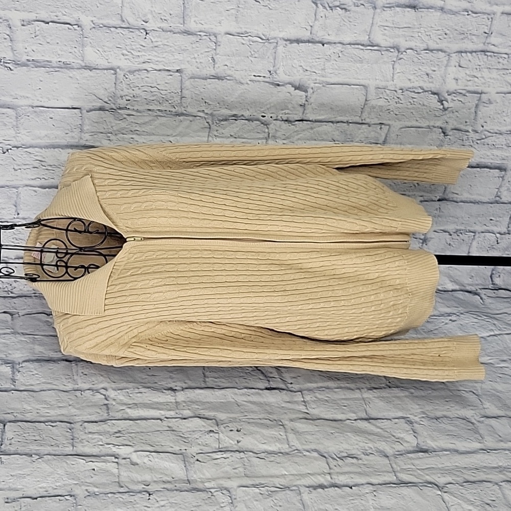 CRYSTAL KOBE Tan Cable Knit Sweater Cardigan‎ Size Large